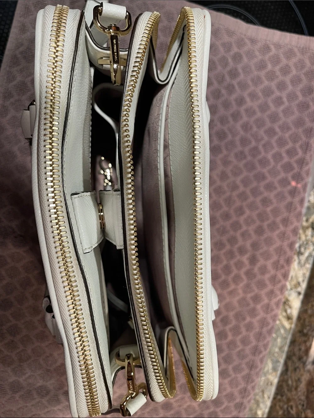 Michael Kors Cream Saffiano Satchel with Gold Hardware